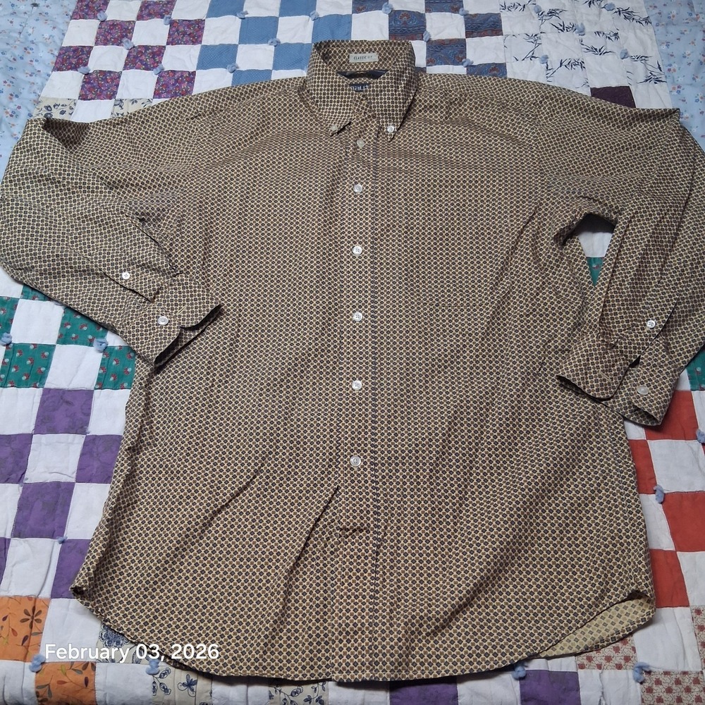 Vintage Nautica Classic Fit‎ Button Down Shirt Size Medium Brown Ditzy Geo Print